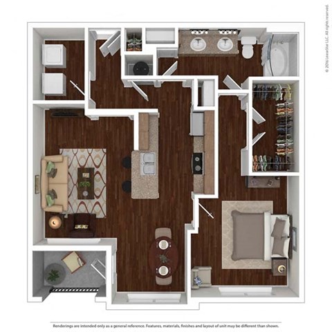 Floor plan for 1 bed, 1 bath, 899 sqft